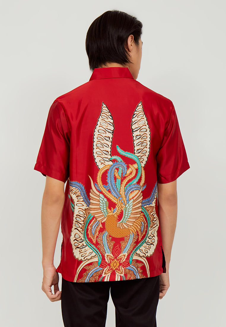 Woffi Man Batik Narmada Silk Print Furing Merah