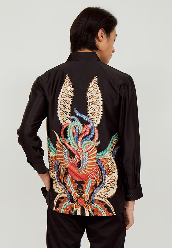Woffi Man Kemeja Batik Narmada Silk Long Print Furing Hitam