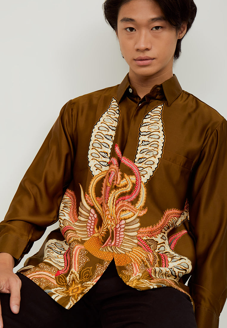 Woffi Man Kemeja Batik Narmada Silk Long Print Furing Hijau