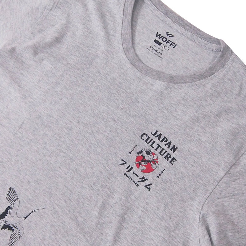 Woffi Man Kaos Pria - Reg Japan Crane Birds T-Shirt Grey