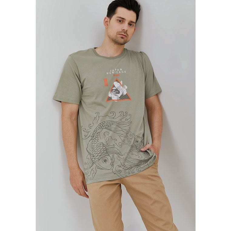Woffi Man Kaos Pria - Japan Heritage Fish T-Shirt Sage Green