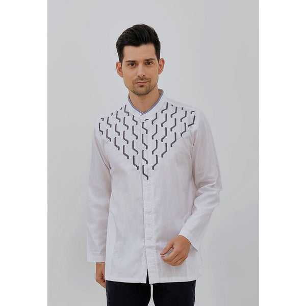 Woffi Man Baju Koko Pria - Abqary Cotton Moslem Shirt Long White