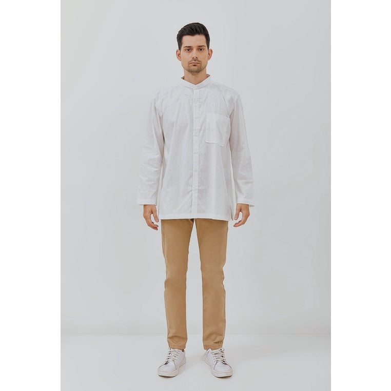 Woffi Man Baju Koko Pria - Adnan Cotton Moslem Shirt Long White