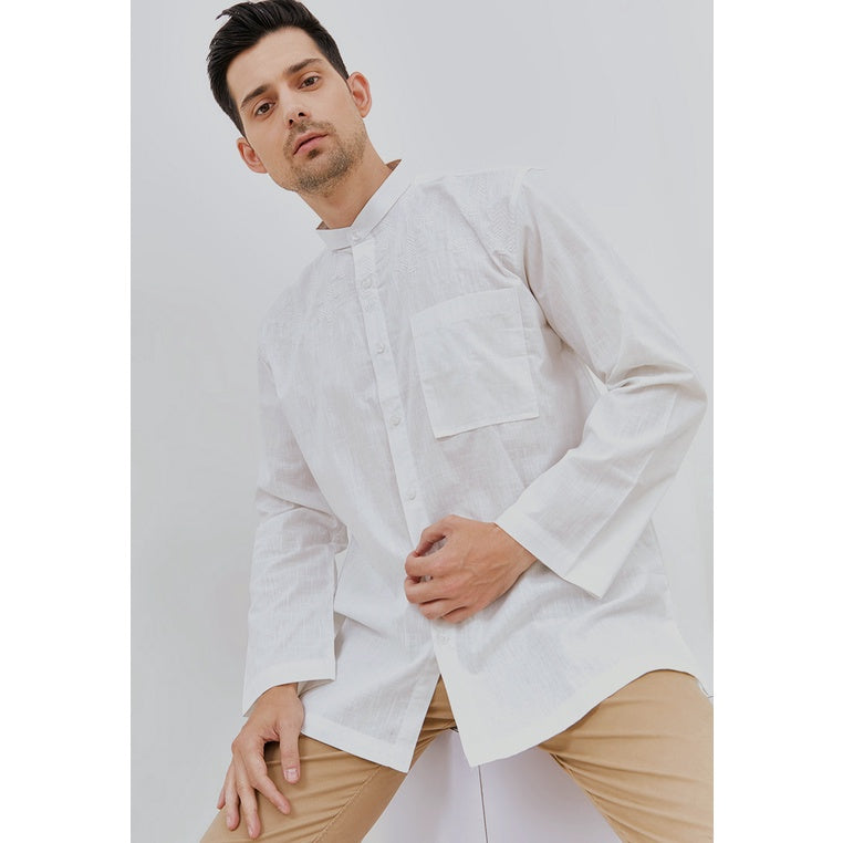 Woffi Man Baju Koko Pria - Adnan Cotton Moslem Shirt Long White