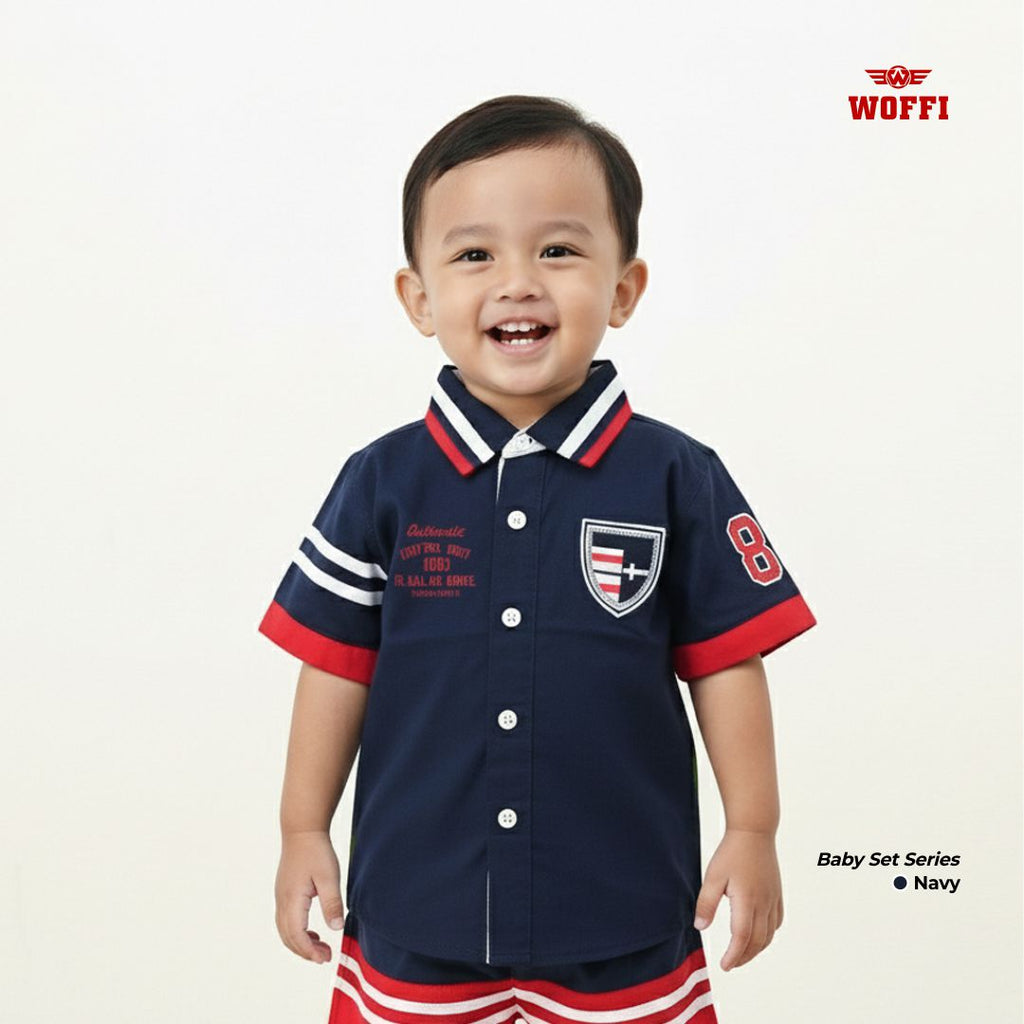 Woffi Setelan Baju Bayi + Celana Bayi - Casual Baby Set Kemeja