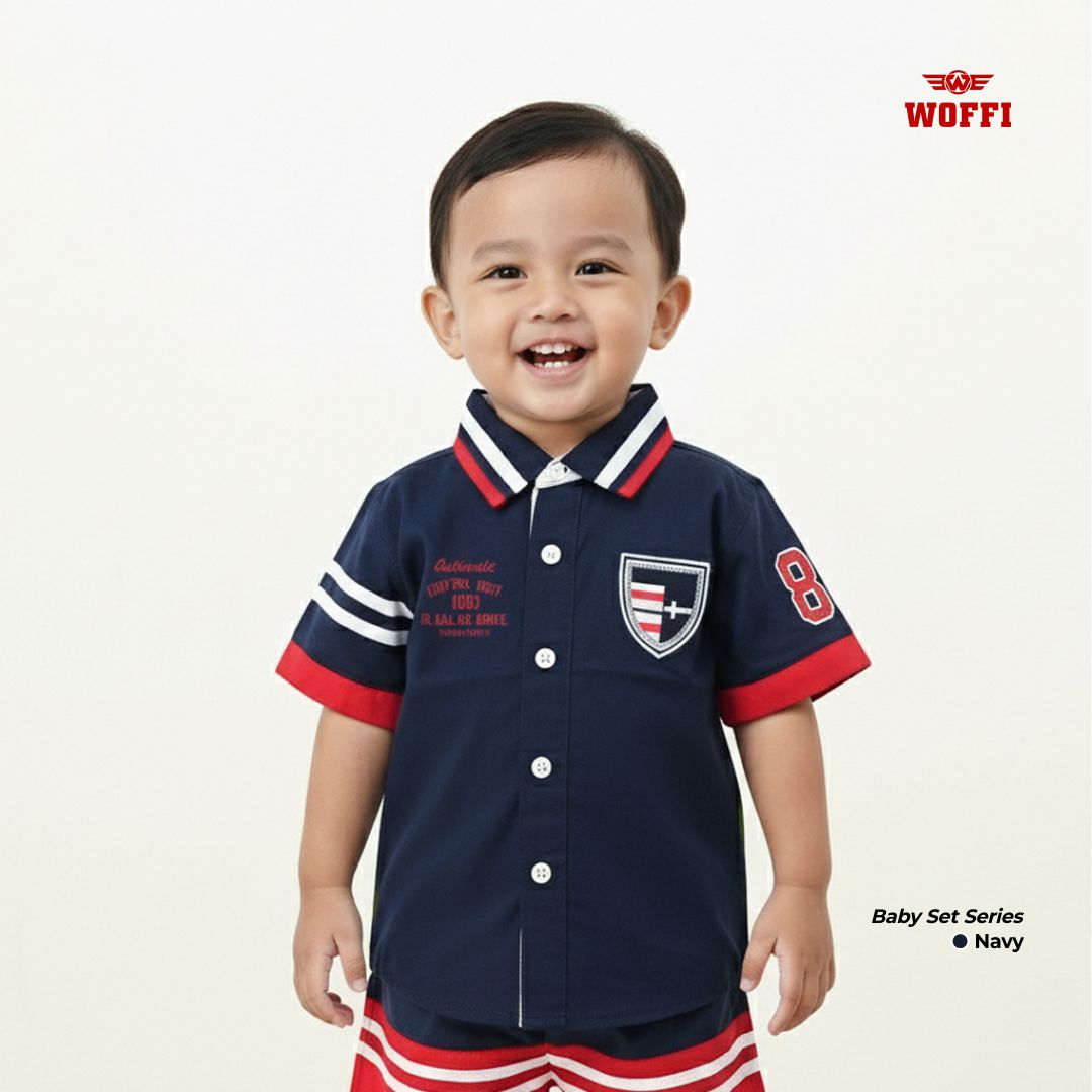Woffi Setelan Baju Bayi + Celana Bayi - Casual Baby Set Kemeja