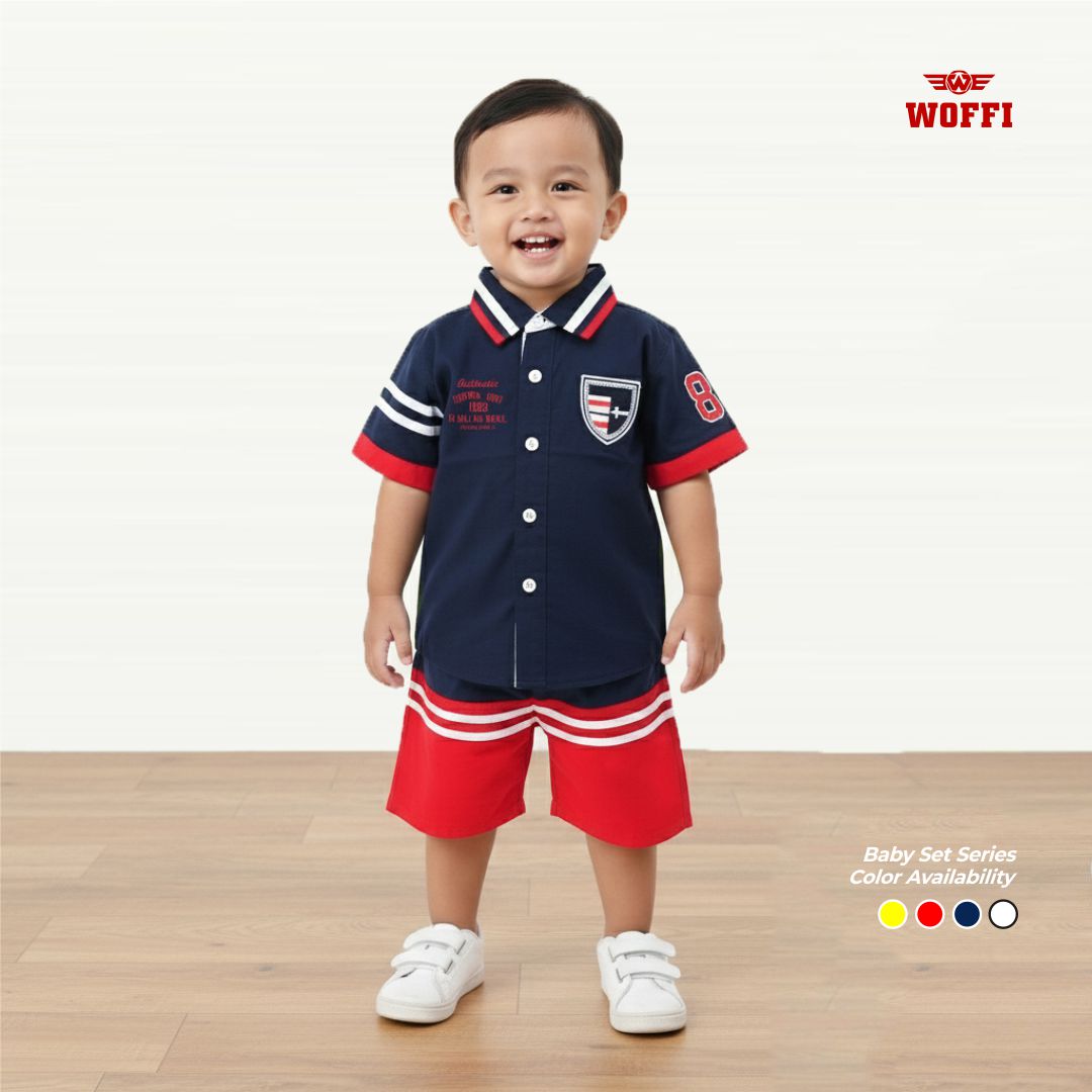Woffi Setelan Baju Bayi + Celana Bayi - Casual Baby Set Kemeja