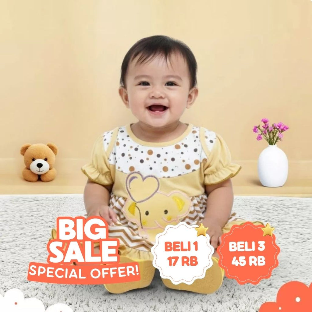 Woffi Setelan Baju Bayi + Celana Bayi - Small Polkadot & Stripes Wavy Series
