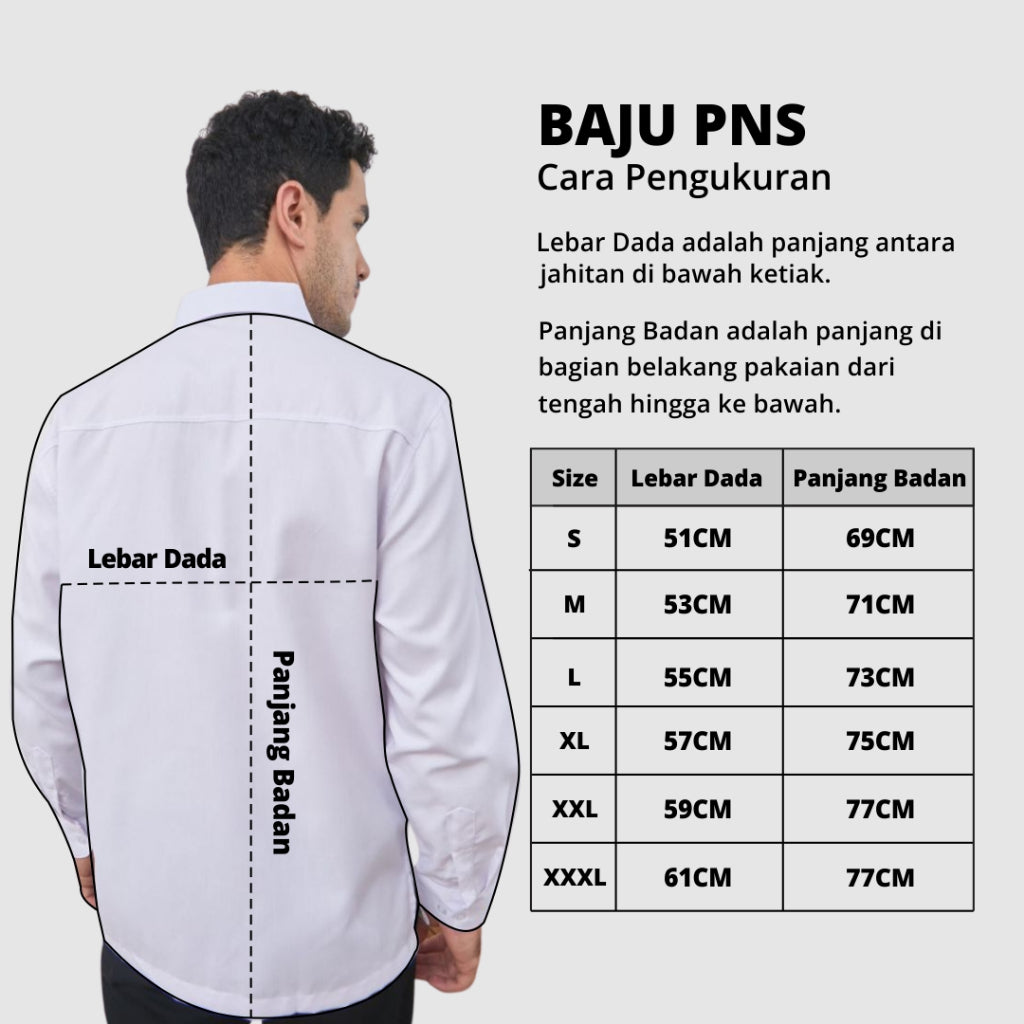 Woffi Man Kemeja - Seragam Putih PDH PNS ASN Lengan Panjang