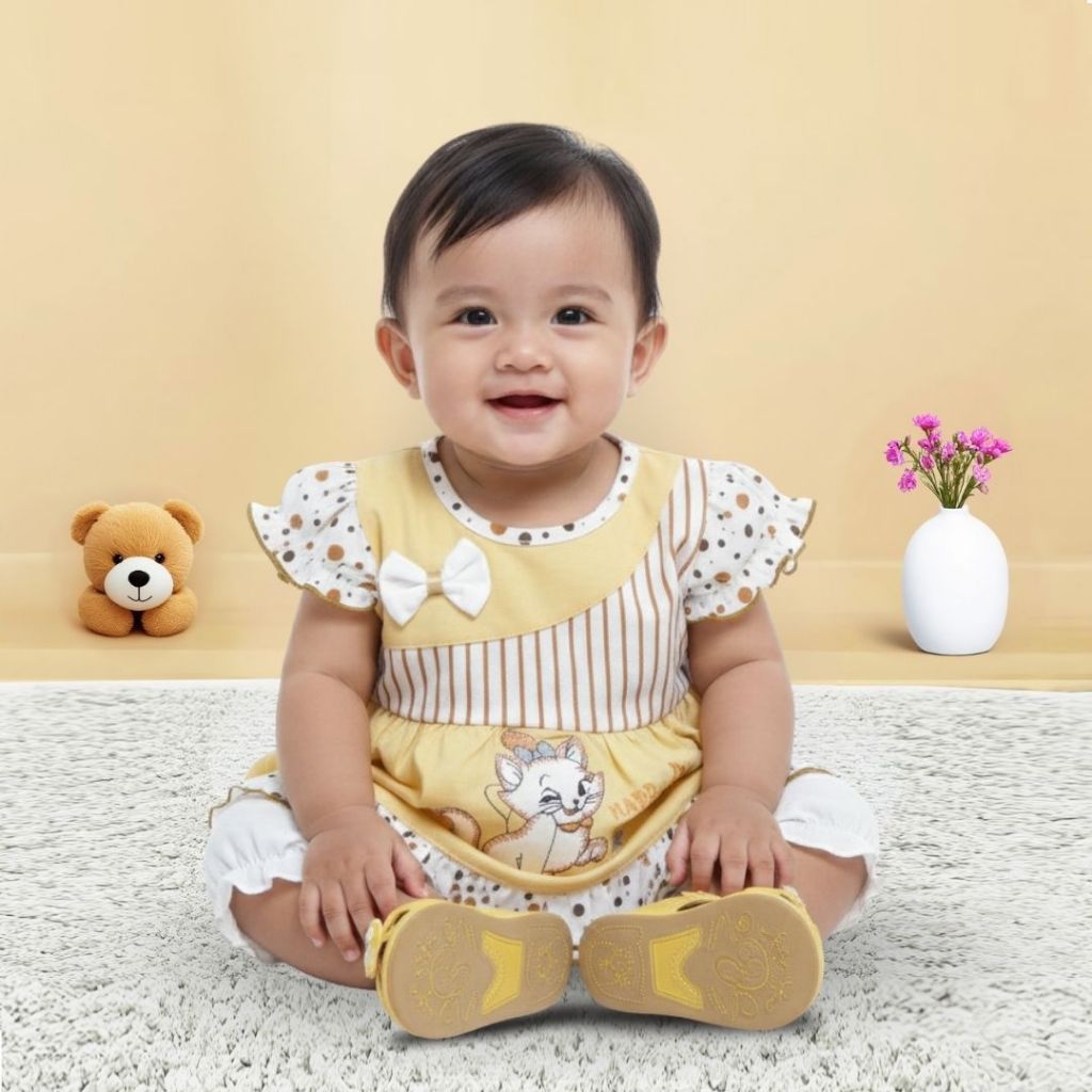 Woffi Setelan Baju Bayi + Celana Bayi - Small Polkadot & Stripes Wavy Series