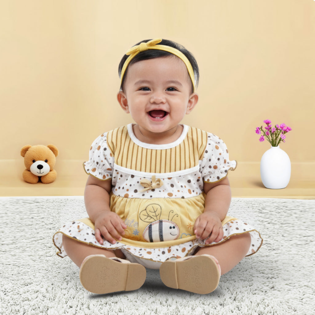 Woffi Setelan Baju Bayi + Celana Bayi - Small Polkadot & Stripes Wavy Series