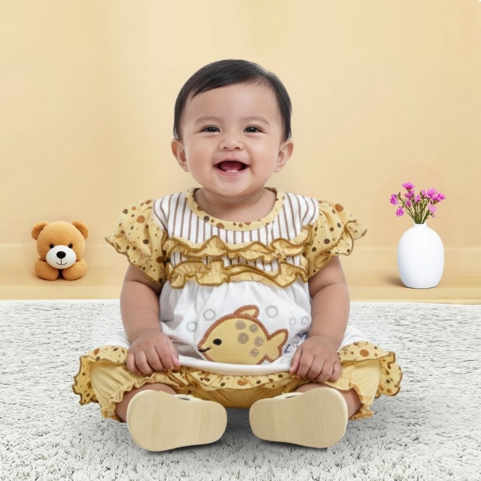 Woffi Setelan Baju Bayi + Celana Bayi - Small Polkadot & Stripes Wavy Series