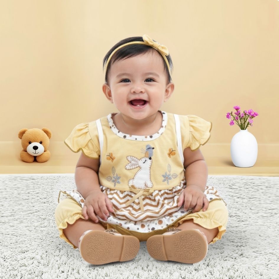 Woffi Setelan Baju Bayi + Celana Bayi - Small Polkadot & Stripes Wavy Series