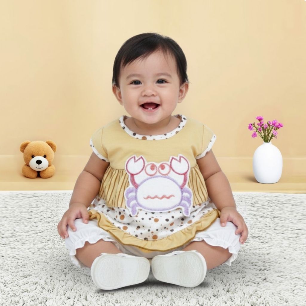 Woffi Setelan Baju Bayi + Celana Bayi - Small Polkadot & Stripes Wavy Series
