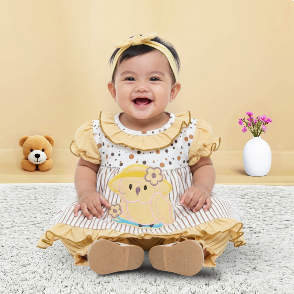 Woffi Setelan Baju Bayi + Celana Bayi - Small Polkadot & Stripes Wavy Series