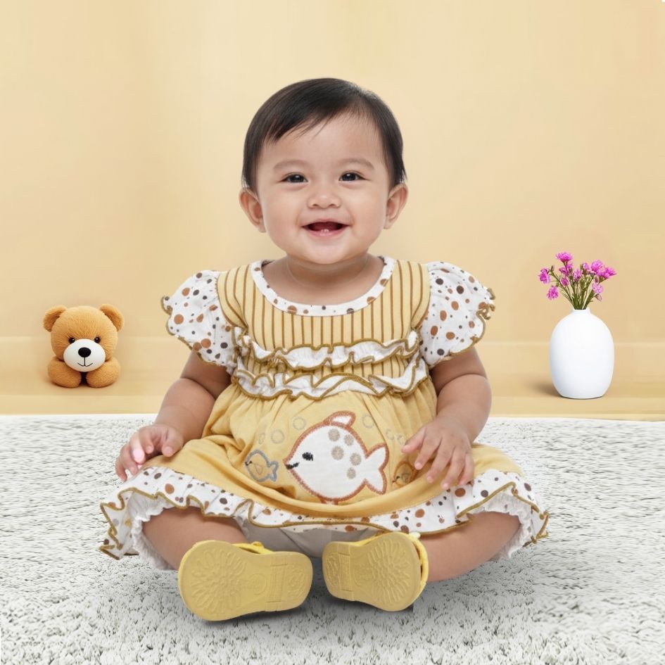 Woffi Setelan Baju Bayi + Celana Bayi - Small Polkadot & Stripes Wavy Series