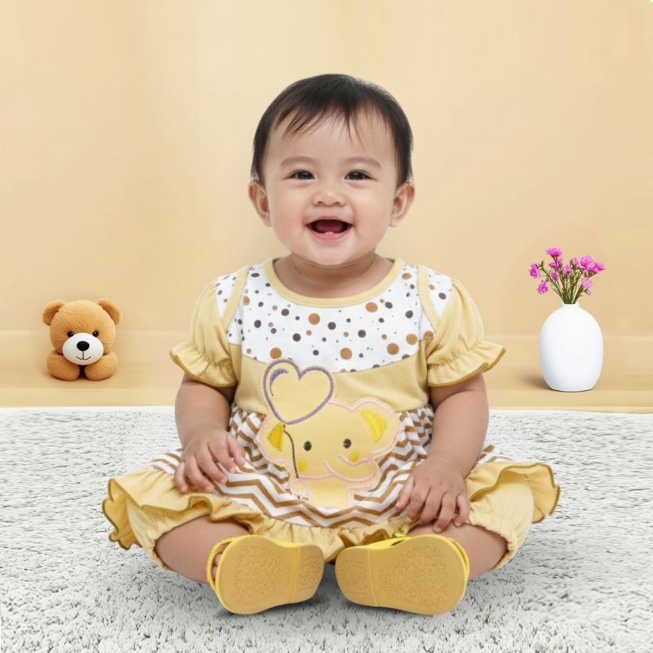 Woffi Setelan Baju Bayi + Celana Bayi - Small Polkadot & Stripes Wavy Series