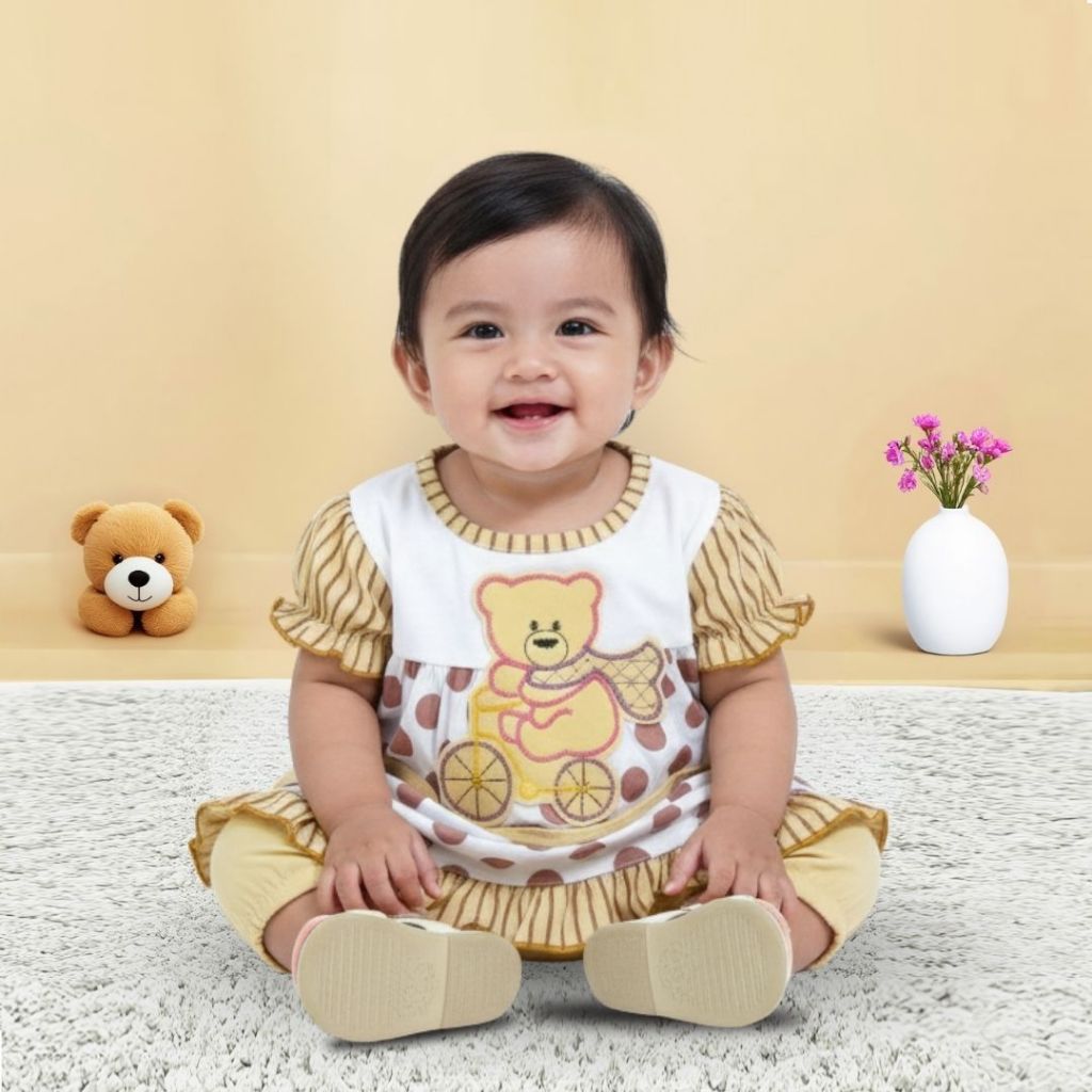 Woffi Setelan Baju Bayi + Celana Bayi - Big Polkadot & Stripes Series