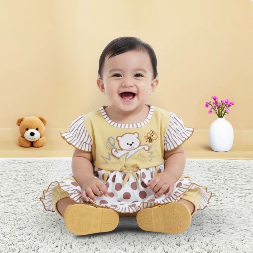 Woffi Setelan Baju Bayi + Celana Bayi - Big Polkadot & Stripes Series