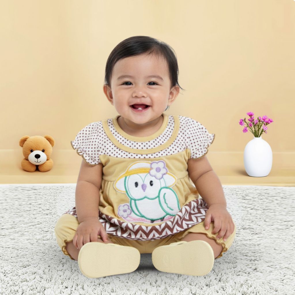 Woffi Setelan Baju Bayi + Celana Bayi - Small Polkadot & Stripes Wavy Series