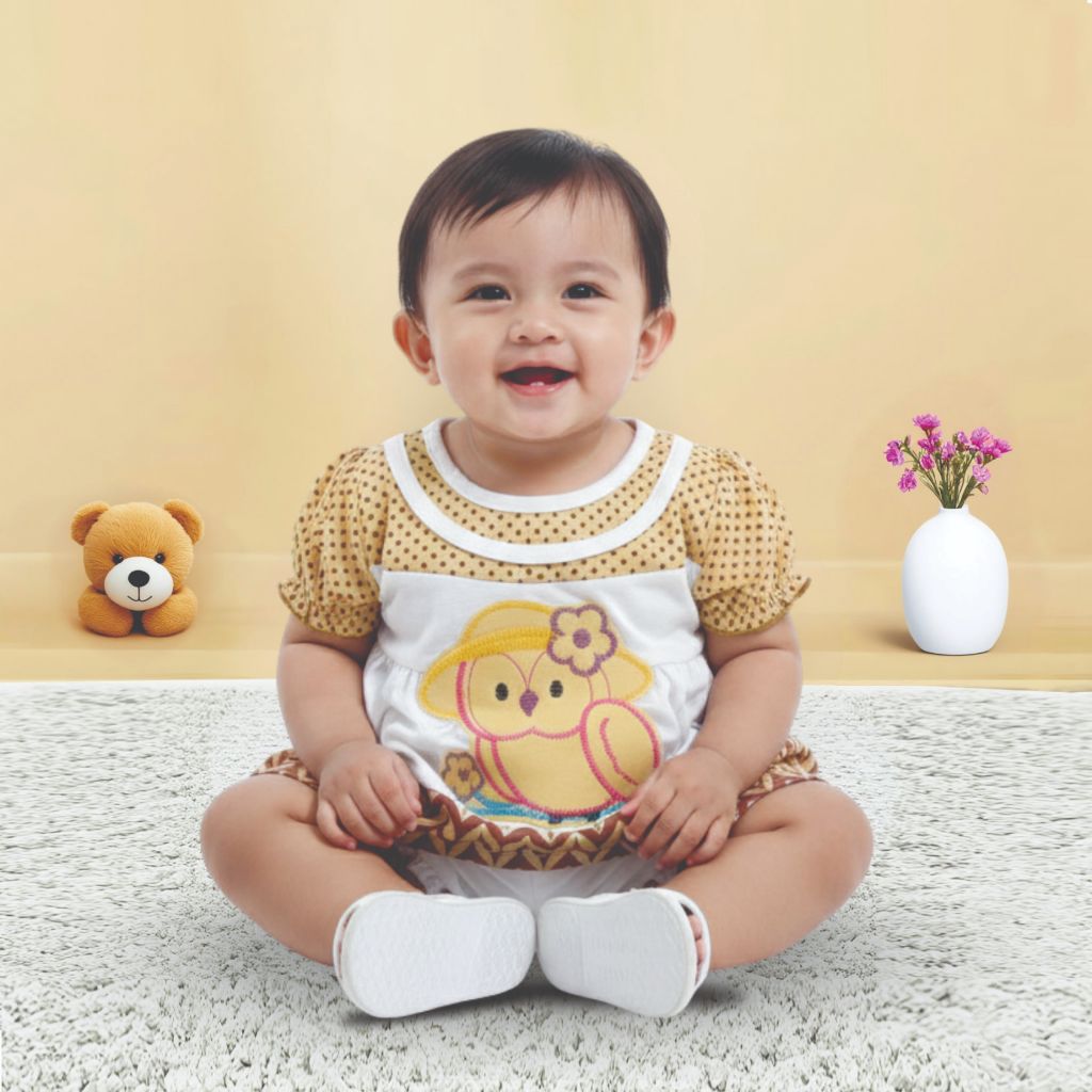 Woffi Setelan Baju Bayi + Celana Bayi - Small Polkadot & Stripes Wavy Series