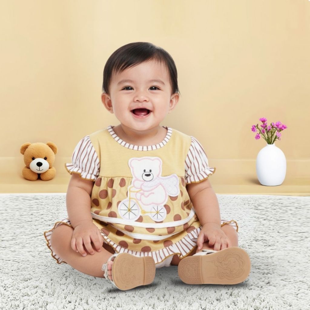 Woffi Setelan Baju Bayi + Celana Bayi - Big Polkadot & Stripes Series