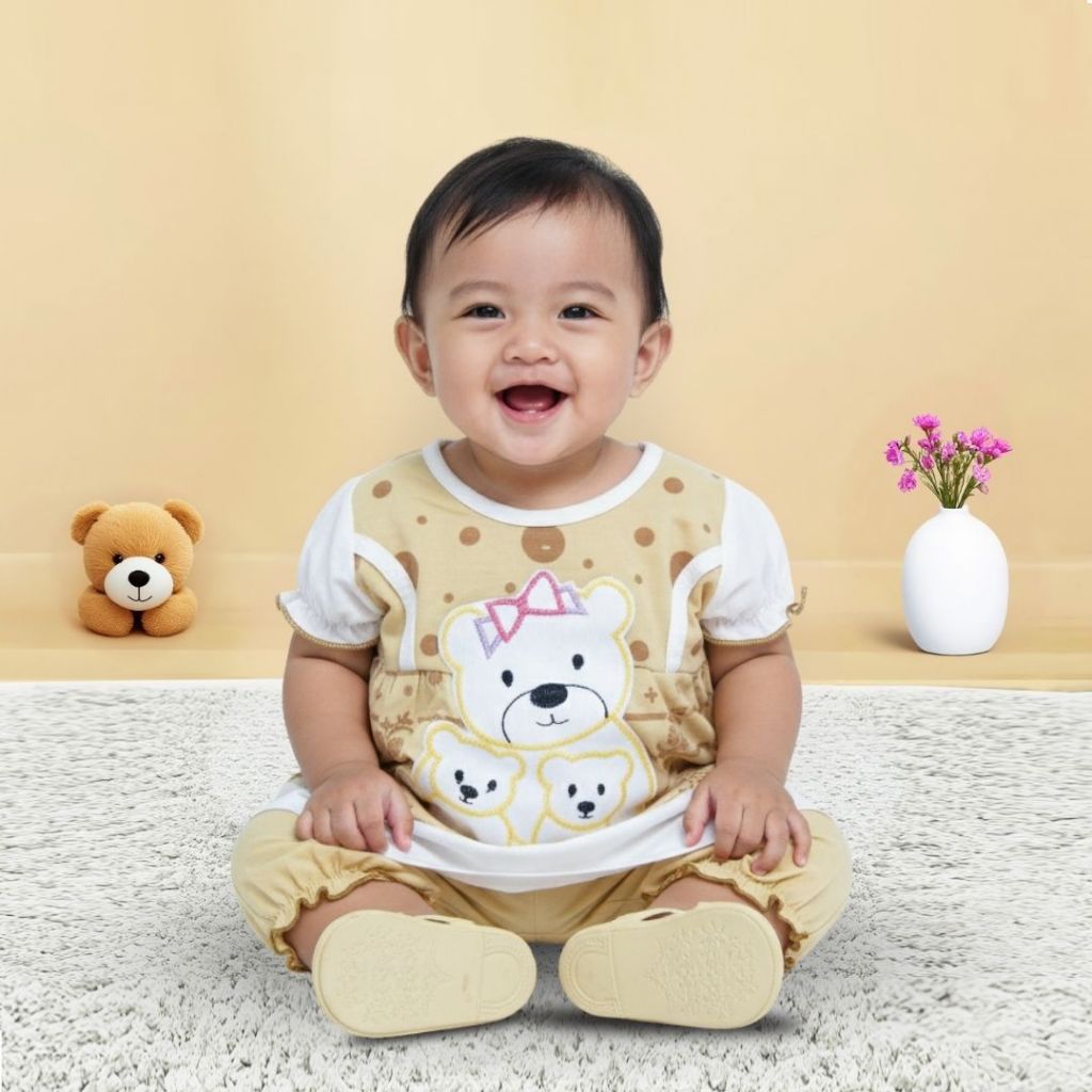 Woffi Setelan Baju Bayi + Celana Bayi - Big Polkadot & Stripes Series