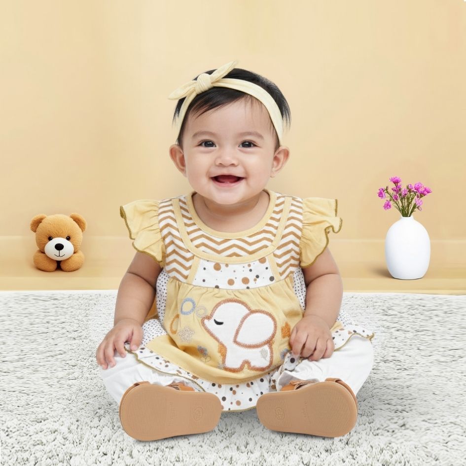 Woffi Setelan Baju Bayi + Celana Bayi - Small Polkadot & Stripes Wavy Series