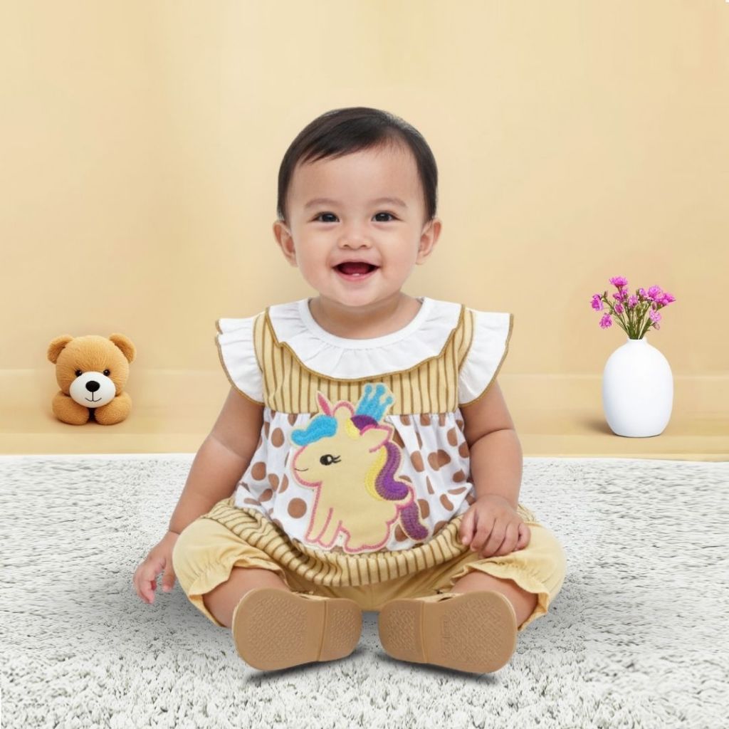 Woffi Setelan Baju Bayi + Celana Bayi - Big Polkadot & Stripes Series