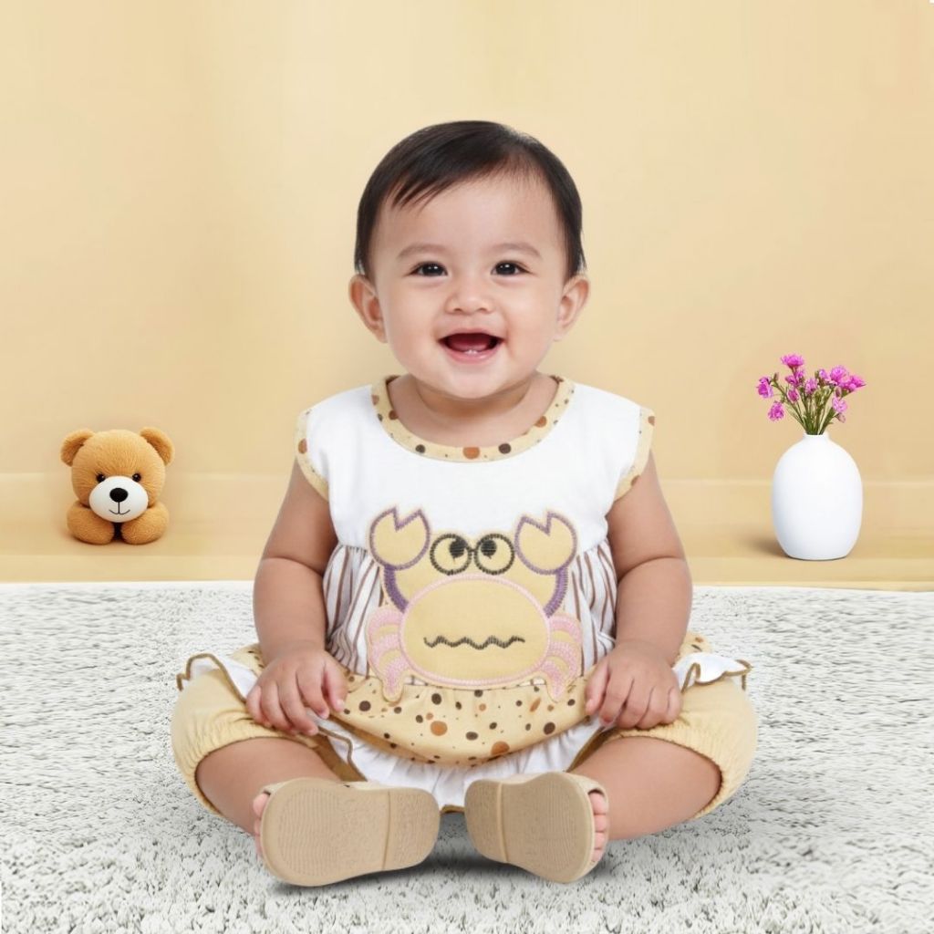 Woffi Setelan Baju Bayi + Celana Bayi - Small Polkadot & Stripes Wavy Series