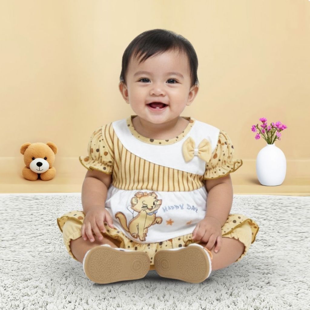 Woffi Setelan Baju Bayi + Celana Bayi - Small Polkadot & Stripes Wavy Series