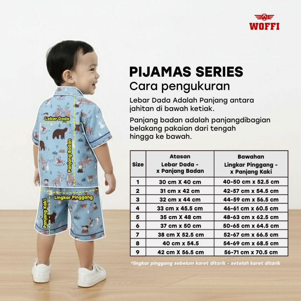 Woffi Setelan Piyama Anak Karakter Lucu Lengan Pendek