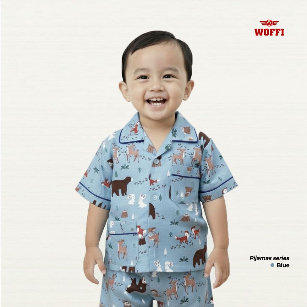 Woffi Setelan Piyama Anak Karakter Lucu Lengan Pendek