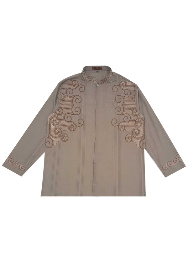Woffi Man Baju Koko Riyadh Moslem Shirt Coklat Muda