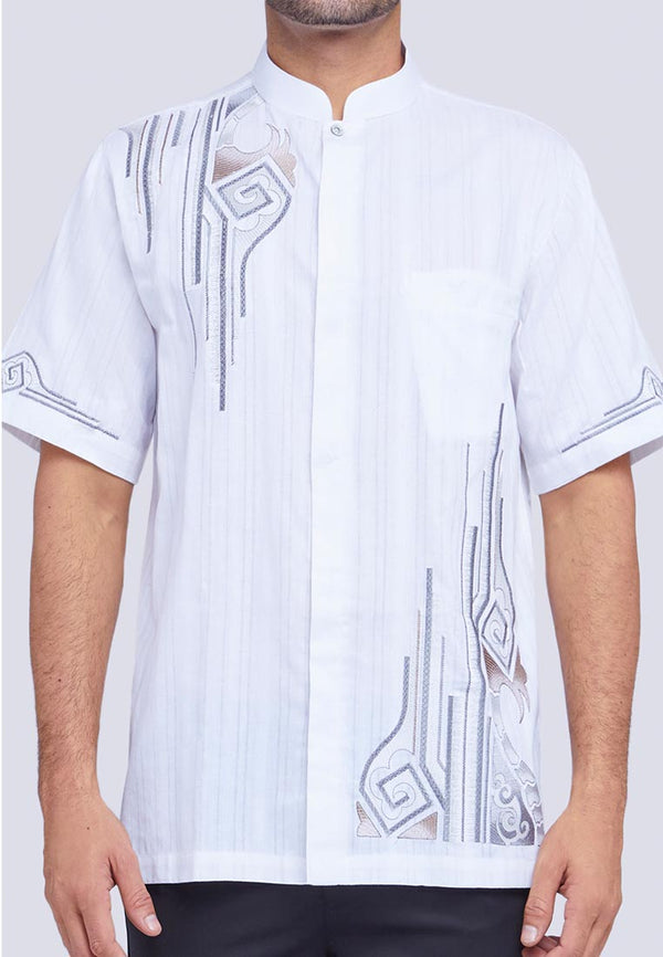 Woffi Baju Koko Dhabi Cotton Moslem Shirt Putih