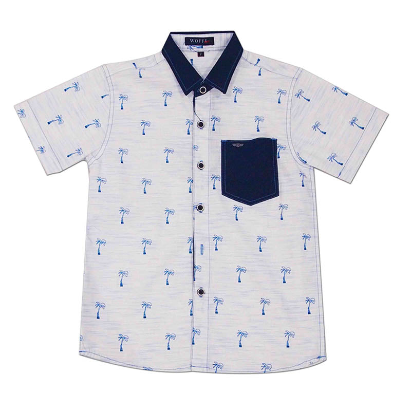 Woffi Palm Stripes Cotton Shirt Biru