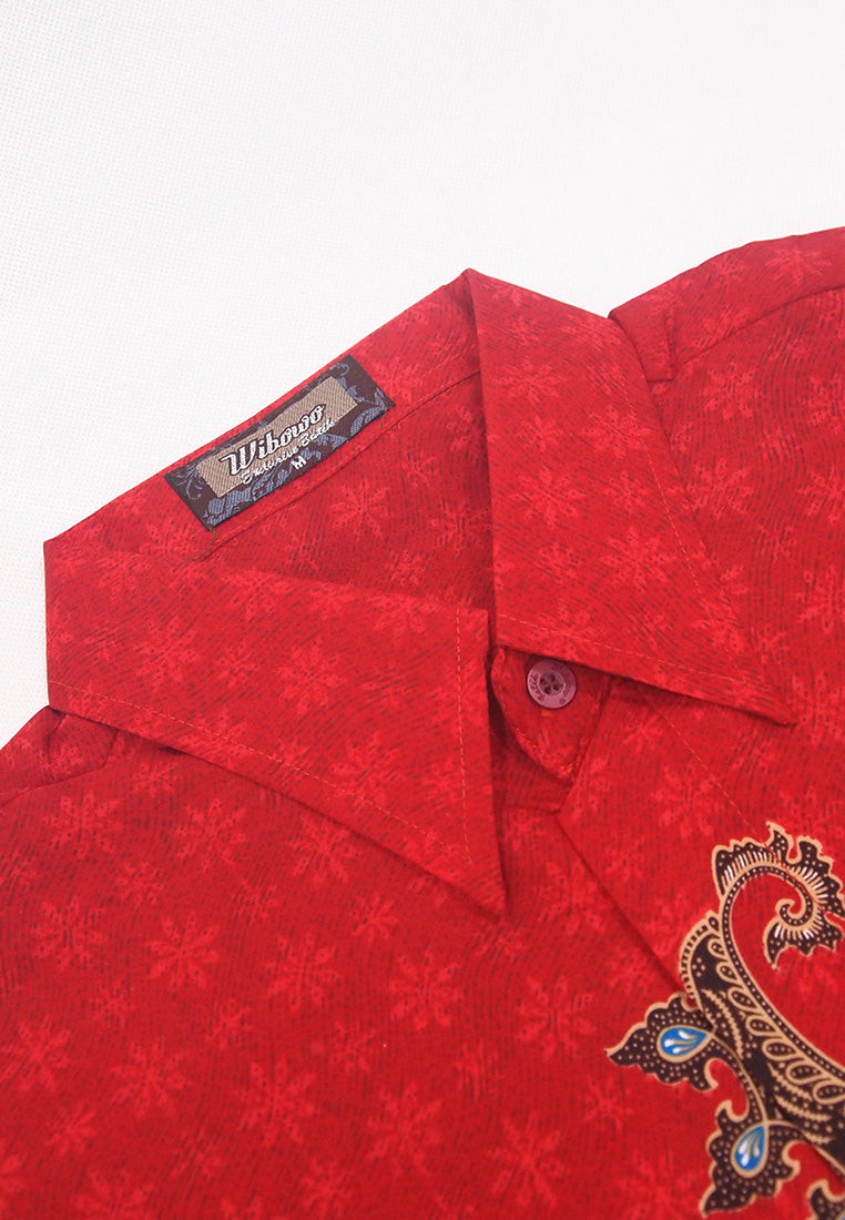 Woffi Man Batik Thanjavur Silk Print Merah