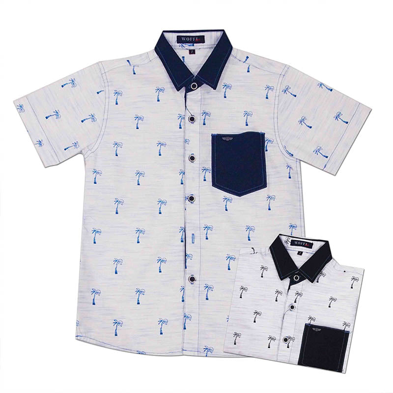 Woffi Palm Stripes Cotton Shirt Biru