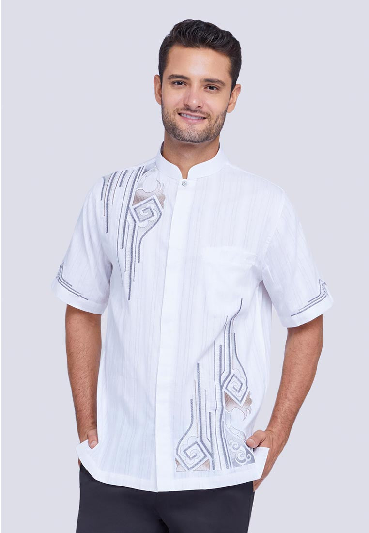 Woffi Baju Koko Dhabi Cotton Moslem Shirt Putih