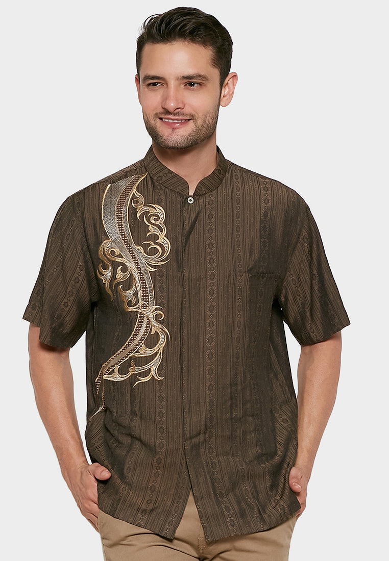 Woffi Man Baju Koko Bhisho Moslem Shirt Coklat