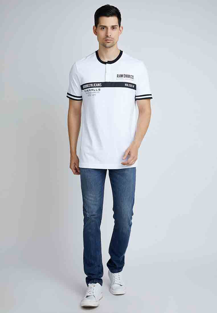 Woffi Man Kaos Brooklyn Overall Henley T-Shirt Putih
