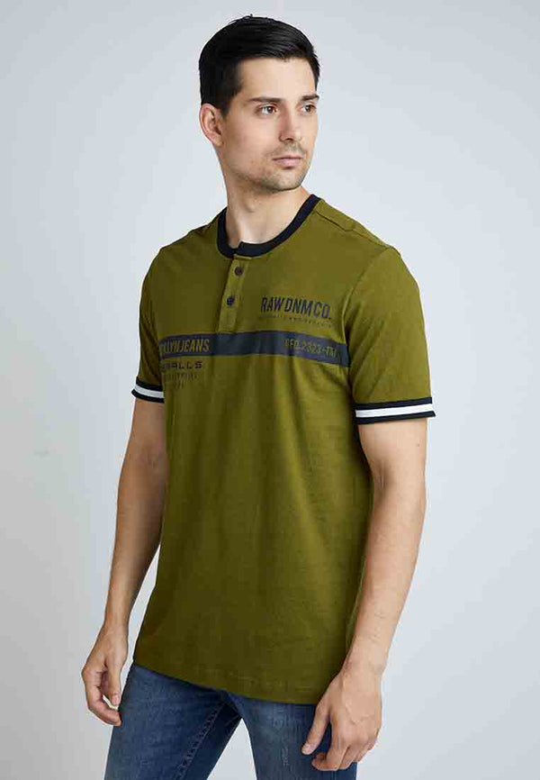 Woffi Man Kaos Brooklyn Overall Henley T-Shirt Hijau