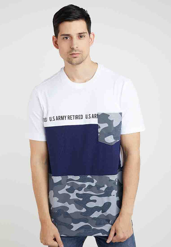 Woffi Man Kaos Camo Army Henley T-Shirt Biru