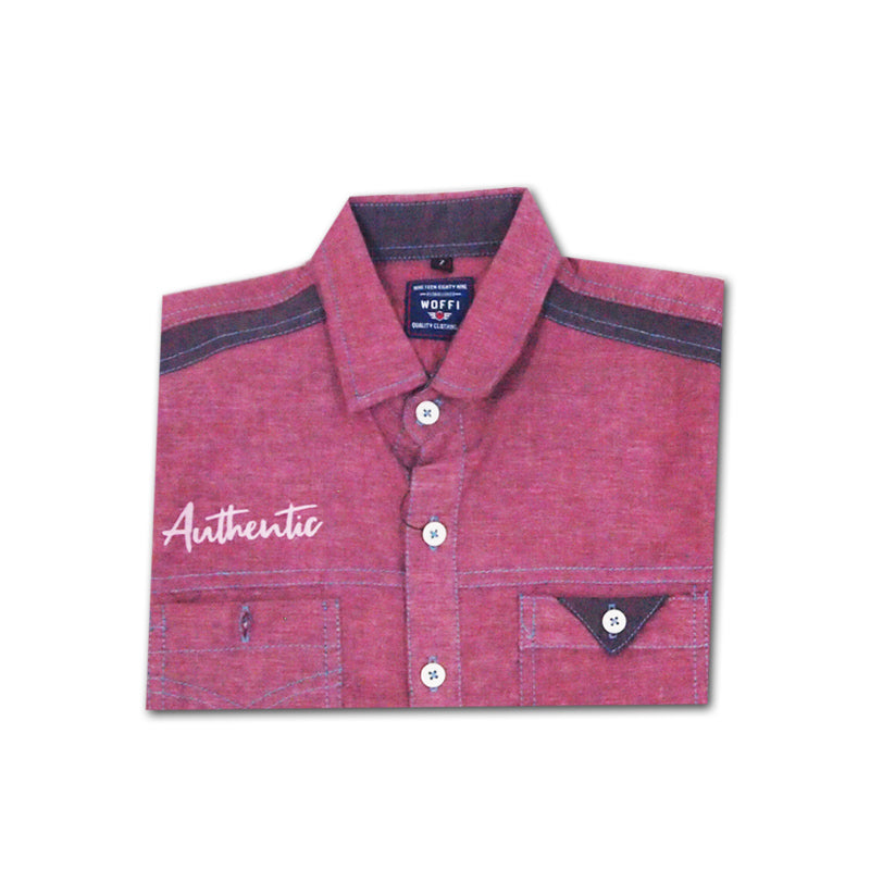 Woffi Authentic Chambray Cotton Shirt Merah