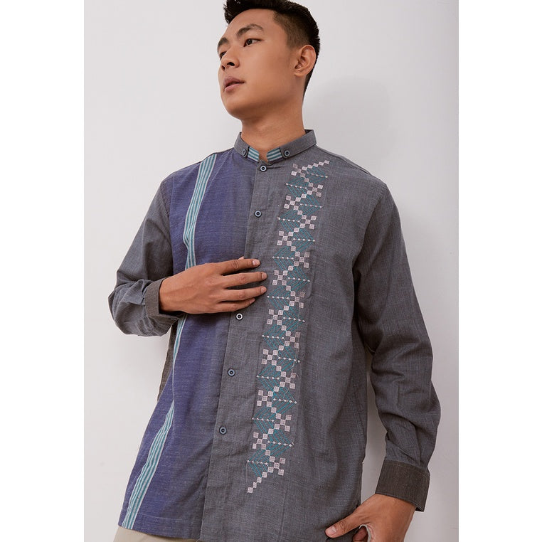 Woffi Man Baju Koko Pria - Quthni Cotton Moslem Shirt Blue