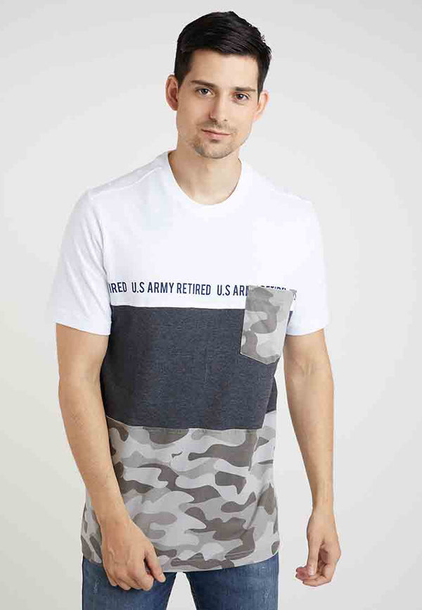 Woffi Man Kaos Camo Army Henley T-Shirt Abu-abu