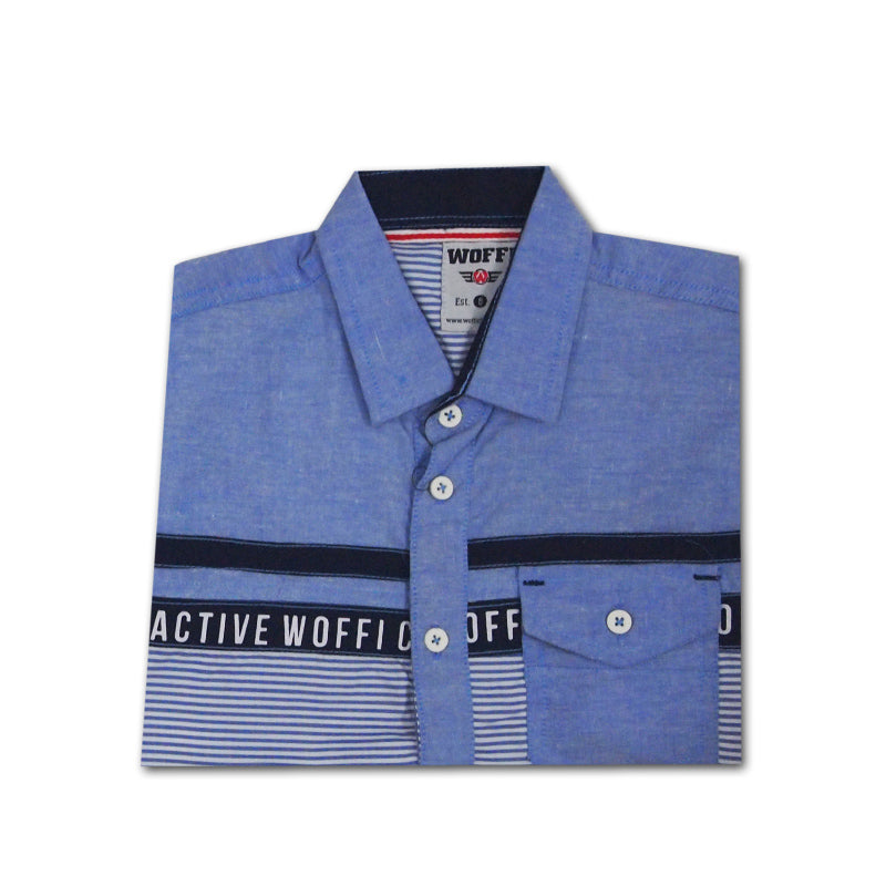 Woffi Active Stripes Cotton Shirt Biru