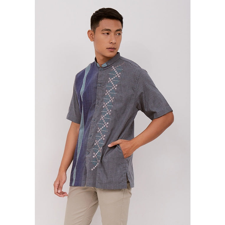 Woffi Man Baju Koko Pria - Ammar Cotton Moslem Shirt Blue