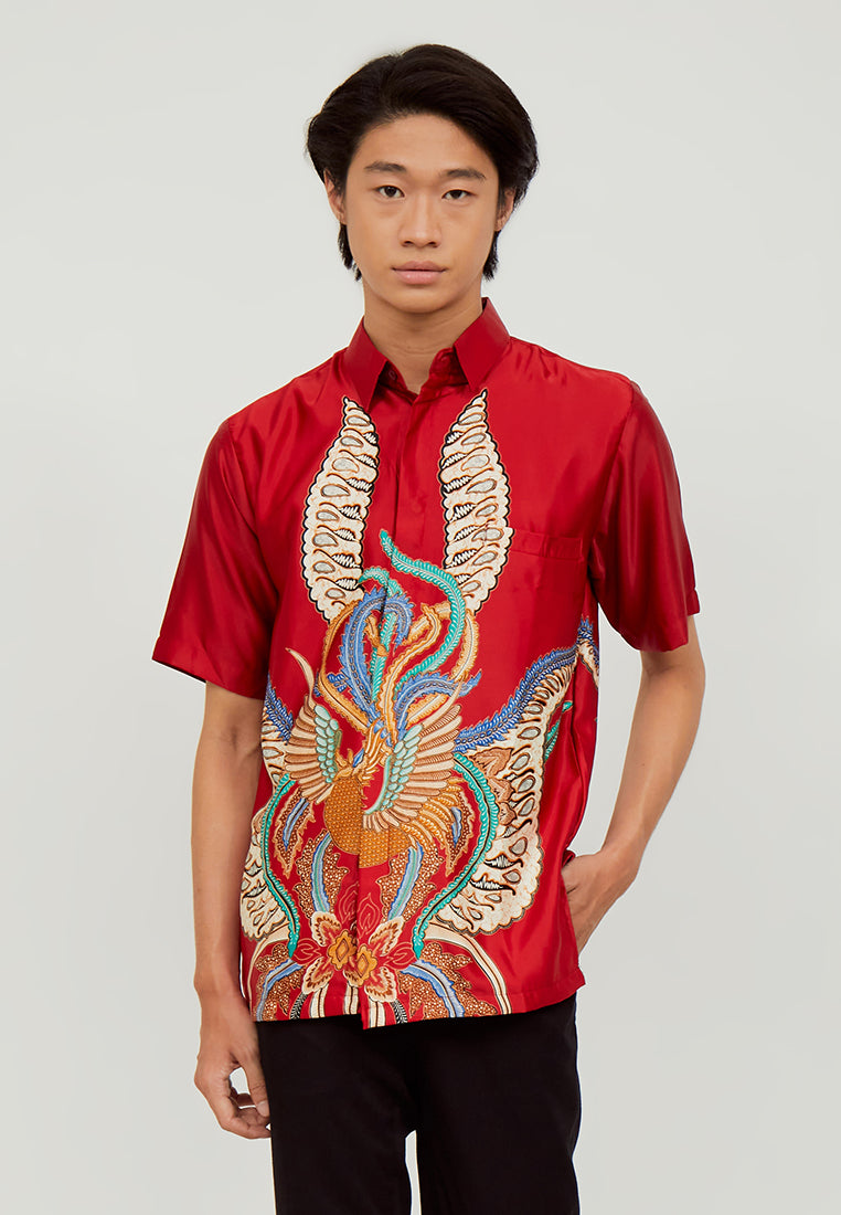 Woffi Man Batik Narmada Silk Print Furing Merah