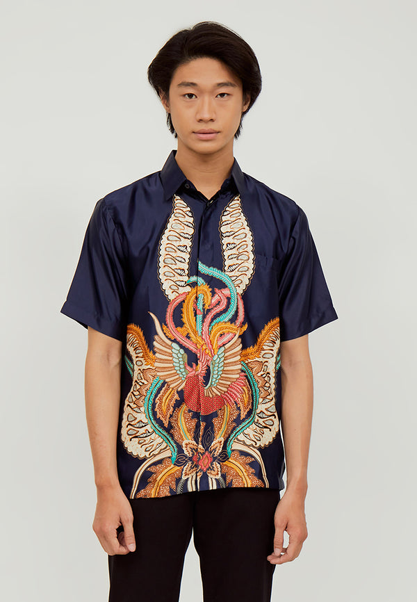 Woffi Man Batik Narmada Silk Print Furing Biru